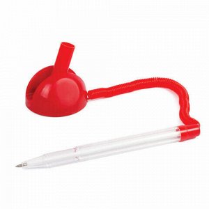 Ручка шариковая настольная BRAUBERG &quot;Стенд-Пен&quot;, СИНЯЯ, пружинка, корпус красный, линия письма 0,5 мм, 141349