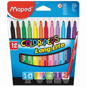 Фломастеры MAPED (Франция) "Color'Peps Long Life", 12 цветов, смываемые, трехгранные, картонная упаковка, 845020