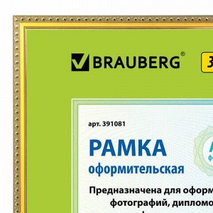 Рамка 30х40 см, пластик, багет 16 мм, BRAUBERG "HIT5", золото, стекло, 391081