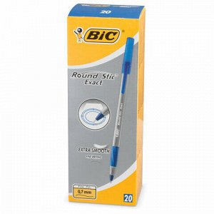 Ручка шариковая с грипом BIC "Round Stic Exact", СИНЯЯ, корпус серый, узел 0,8 мм, линия письма 0,3 мм, 918543