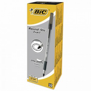 Ручка шариковая с грипом BIC "Round Stic Exact", ЧЕРНАЯ, корпус серый, узел 0,8 мм, линия письма 0,3 мм, 918542