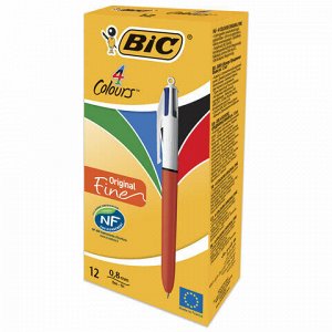 Ручка шариковая автоматическая BIC "4 Colours", 4 цвета (синий, черный, красный, зеленый), узел 0,8 мм, линия письма 0,3 мм, 889971