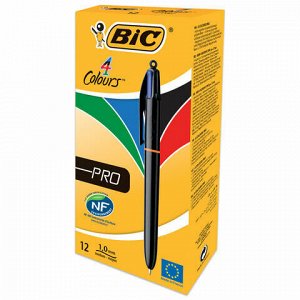 Ручка шариковая автоматическая BIC "4 Colours Pro", 4 цвета (синий, черный, красный, зеленый), узел 1 мм, линия письма 0,32 мм, 902129