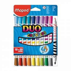 Фломастеры двусторонние MAPED (Франция) "Color'peps Duo", 10 штук, 20 цветов, 4,7 мм, смываемые, 847010