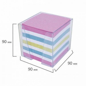 Блок для записей STAFF в подставке прозрачной, куб 9х9х9 см, цветной, чередование с белым, 129206