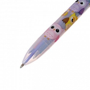 Ручка шариковая автоматическая 6-ти цветная "Сова сиреневая"