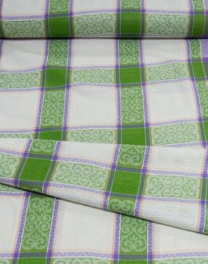 Ткань скатертная "Сиренево-зеленые квадраты" шир.1.5 м. хлопок-100%