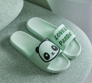 Женские сланцы, зеленые, принт "Lovely panda"