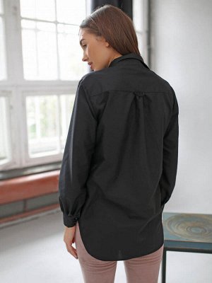Рубашка с нагрудными карманами и рукавом со сборкой на манжете. Цвет черная
