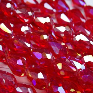 Хрустальные бусины-капли, красный (с покрытием), 8х11 мм, 10 шт.