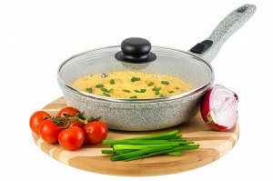 Сковорода глубокая 22 см ГАРМОНИЯ ВКУСА "Серый агат" С КРЫШКОЙ ф22, с/р, 43*23*10,5 см