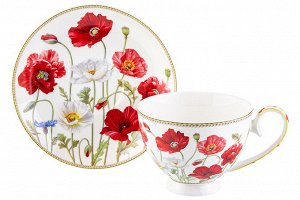 Чайн. пара 2 пр. 300 мл 12,5*9,5*7 см "Маки" на ножке, NEW BONE CHINA