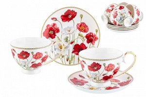 Чайн. наб. 12 пр. 300 мл "Маки" на ножке, NEW BONE CHINA