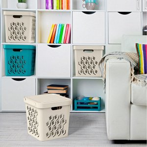 ЯЩИК для хранения С КРЫШКОЙ УНИВЕРСАЛЬНЫЙ "LUXE", 286х286х286 ММ, 18Л (Светло-бежевый)