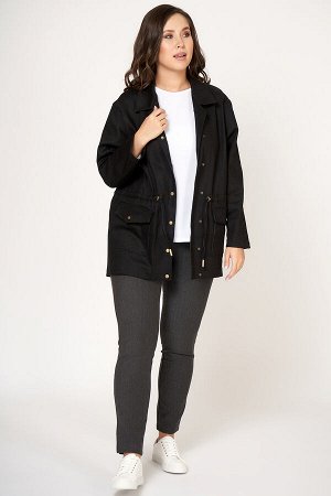 Куртка Стильная джинсовая куртка без подкладки в стиле сафари; из грубой хлопковой ткани. Модель свободного прямого кроя с длинными втачными рукавами, с кулиской с завязками-шнурками на талии; рубашеч