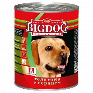 Влажный корм BIG DOG для собак, телятина/сердце, ж/б, 850 г