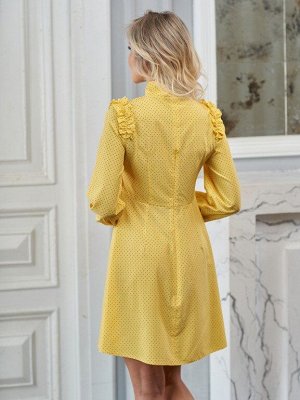 Платье желтое с мелким рисунком