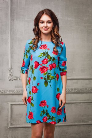 Платье с розами цвет голубой