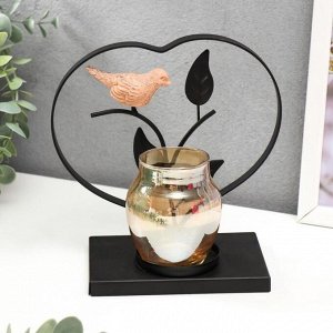 Подсвечник металл, стекло на 1 свечу "Птица на ветке в сердце" вазочка, чёрный 16,5х16х8 см   541405
