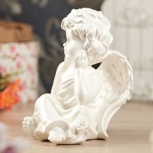 Статуэтка "Задумавшийся ангел", белая, 20 см