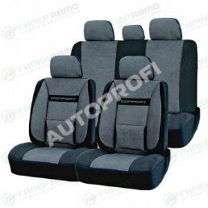 Чехлы AUTOPROFI COMFORT для передних и задних сидений, велюр, черный/серый цвет, 11 предметов