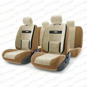 Чехлы AUTOPROFI COMFORT для передних и задних сидений, велюр, черный/бежевый цвет, 11 предметов
