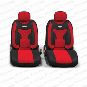 Чехлы AUTOPROFI EXTRACOMFORT для передних и задних сидений, велюр, черный/красный цвет, 11 предметов