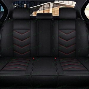 Чехлы-накидки CARFORT WAVE 3 для передних сидений и заднего дивана, экокожа, черный цвет с красной прострочкой, комплект