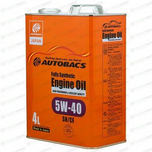 Масло моторное Autobacs Engine Oil 5w40, синтетическое, API SP/CF, универсальное, 4л, арт. A01508404