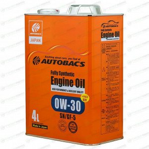 Масло моторное Autobacs Engine Oil 0w30, синтетическое, API SP, ILSAC GF-6A, для бензинового двигателя, 4л, арт. A01508398