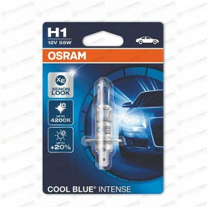 Лампа галогенная Osram Cool Blue Intense H1 (P14.5s, T8), 12В, 55Вт, 4200К, 1 шт