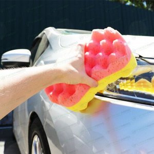 Губка Kolibriya Alba-7, для мытья автомобиля, поролон, комбинированная с рифлением, 215х115х75мм, жёлто-розовая, арт. AL-0012