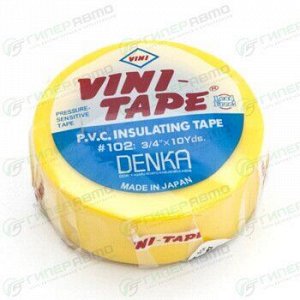 Лента клейкая изоляционная Vini Tape Denka, ПВХ, 19мм x 9м, желтая, арт. VT-102Y