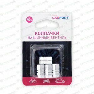 Колпачки на шинный вентиль Carfort, металлические, декоративный, хромированные, комплект 4 шт, арт. VC-0230