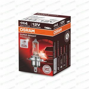 Лампа галогенная Osram Super Bright Premium H4 (P43t, T16), 12В, 100/90Вт, 3200К, 1 шт