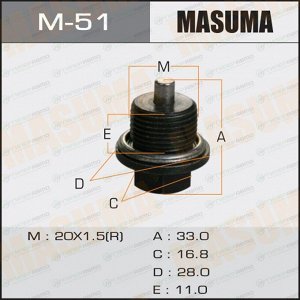 Болт маслосливной с магнитом Masuma, для Subaru, M20х1.5(R), арт. M-51