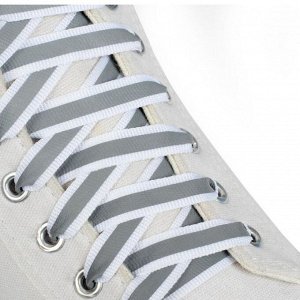 Шнурки для обуви, пара, плоские, со светоотражающей полосой, 10 мм, 110 см, цвет белый 4698481
