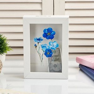 Копилка интерьерная пластик "Синие цветочки" 17х12х3,8 см