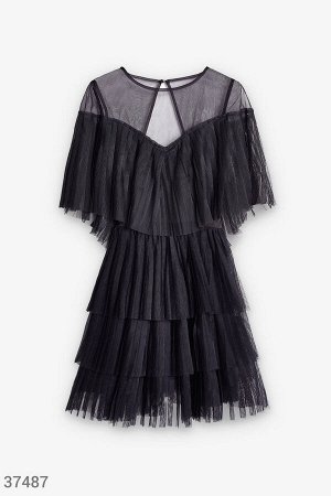 Черное платье-мини с плиссировкой