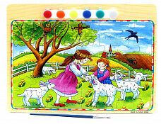 Пазлы с красками Девочки с овечками 30Х25 см.