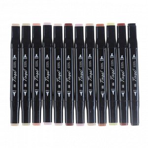 Набор маркеров Superior Tinge, профессиональные, двусторонние, чёрный корпус, 12 штук, 12 цветов, телесные оттенки, MS-818