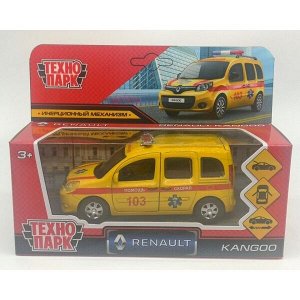 KANGOO-12AMB-YE Машина металл RENAULT KANGOO РЕАНИМАЦИЯ 12 см, двери, багаж, желтая, в кор.. Технопарк в кор.2*36шт