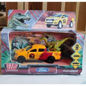 SB-18-09-FR+DINO(WB) Машина металл FORD ranger ПИКАП, 12 см+диноз. 9 см, дв., баг., инерц., кор. Технопарк в кор.2*24шт