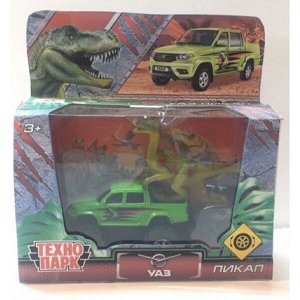 SB-17-02-BUP+DINO(WB) Машина металл UAZ ПИКАП, 7,5 см + динозавр 9 см, кор. Технопарк в кор.2*24шт