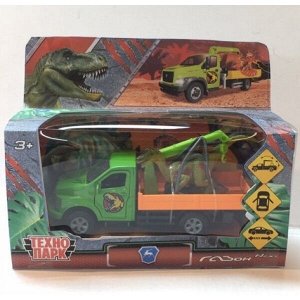 SB-18-23-G+DINO(WB) Машина металл газон NEXT эвак., 14,5 см, двери, баг., инерц.+диноз. 9 см,. Технопарк в кор.2*24шт