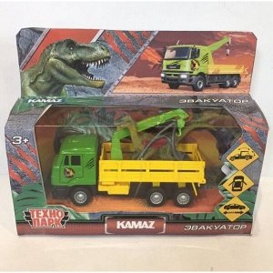 SB-19-29+DINO(WB) Машина металл KAMAZ ЭВАКУАТОР, 12 см, двери, инерц.+ диноз. 9 см, кор Технопарк в кор.2*24шт