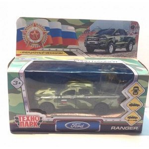 SB-18-09-FR-M+FG-WB Машина металл FORD ranger, 12 см, дв., баг., инер.+солд. 4,5 см, в  ассорт. Технопарк в кор.2*24шт