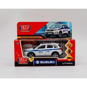 VITARA-12SLPOL-WH Машина металл свет-звук SUZUKI VITARA ПОЛИЦИЯ 12 см, двери, багаж, кор. Технопарк в кор.2*36шт