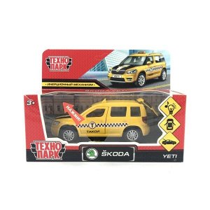 YETI-12SLTAX-YE Машина металл свет-звук SKODA YETI ТАКСИ 12 cm, двери, багаж, инерц, в кор. Технопарк в кор.2*36шт