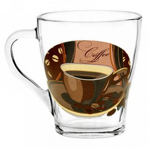 Кружка стеклянная "Кофе" 250мл, д8см, h9,3см, форма "Грация"